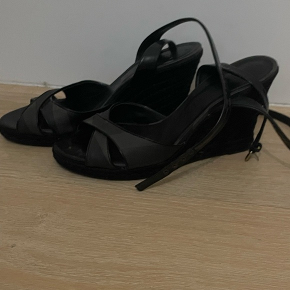 Burberry Elegant Black Wedge Sandals - Picture 1 of 6